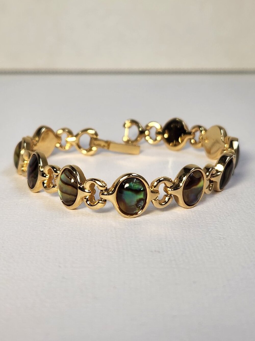 VTG Genuine Gold / 925 Sterling Silver Abalone Shell Bracelet 18.13g 7"